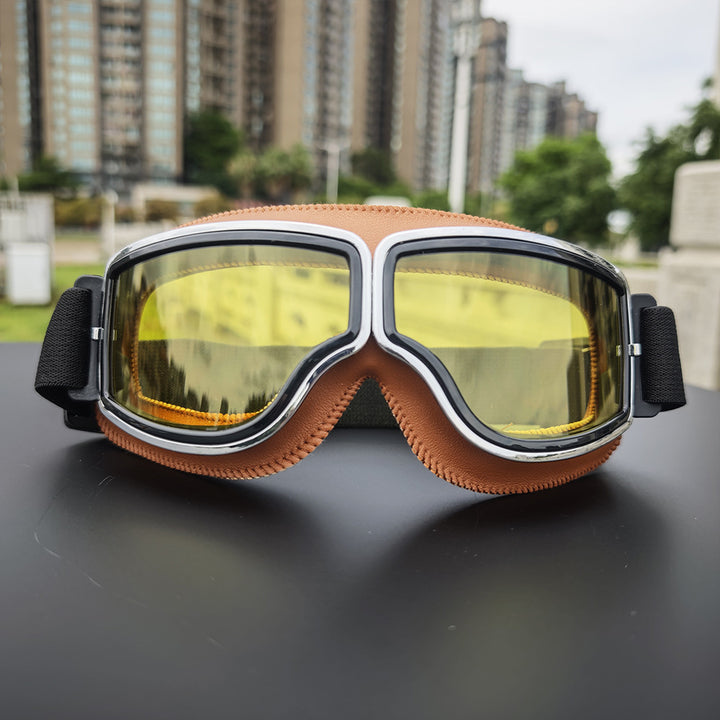 Retro aviator motorcycle goggles with anti-fog UV protection and padded frame Bowlift