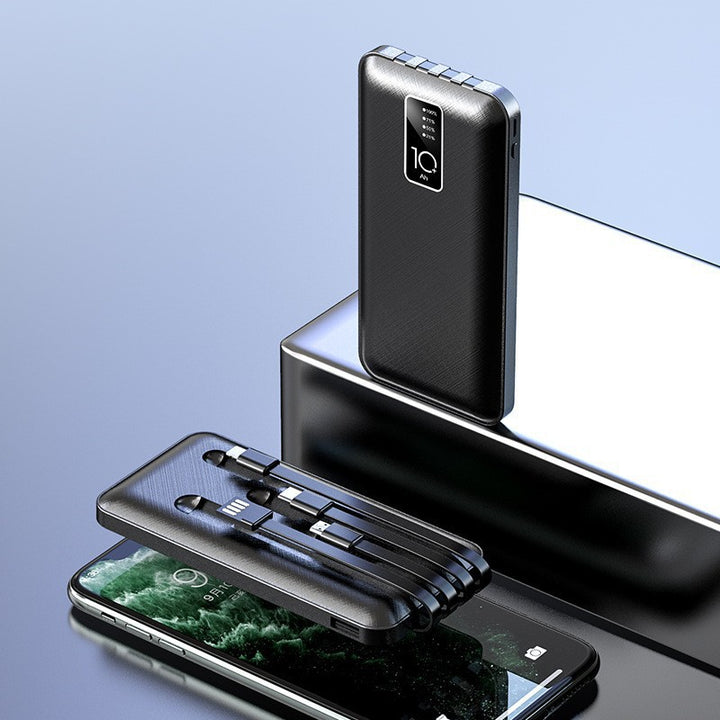 Portable power bank with integrated charging cables and digital charge level indicator Bowlift