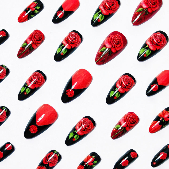 Artifical nails with floral rose designs Bowlift