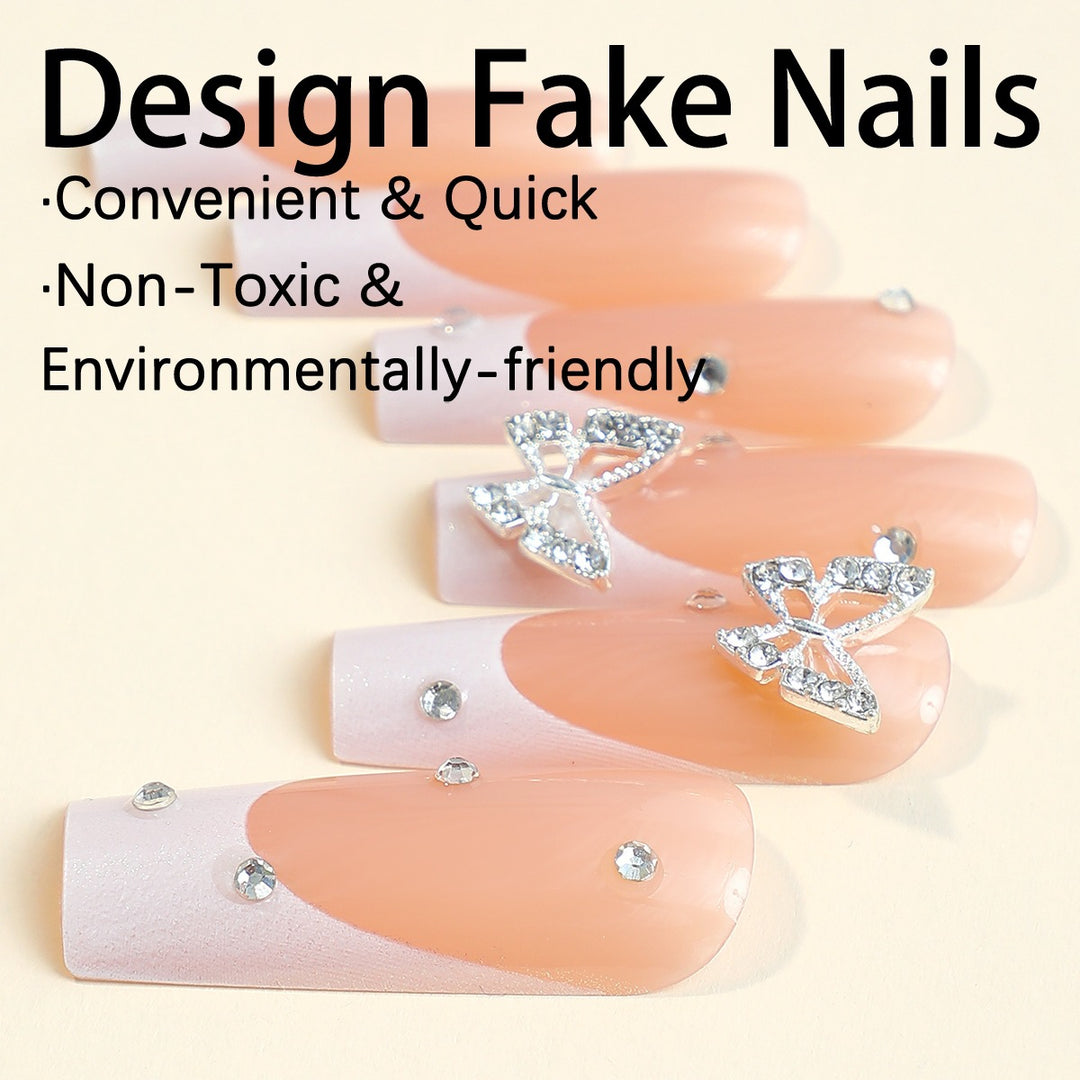 Artificial nail set with luxurious glitter and delicate floral designs Bowlift