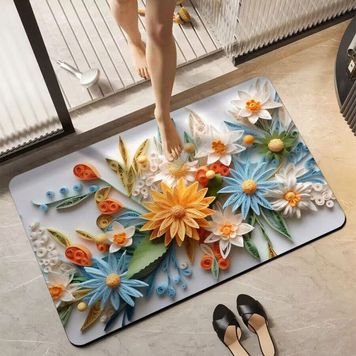 Floral-Themed Non-Slip Bath Mat Bowlift