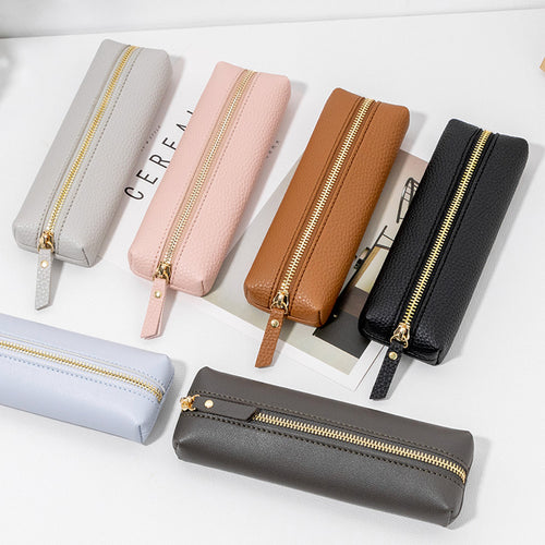 Premium Leather Zippered Pencil Case Bowlift