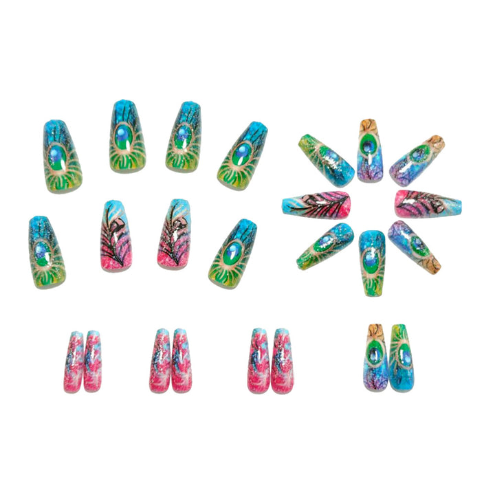 Artificial nails with detailed peacock feather motif Bowlift