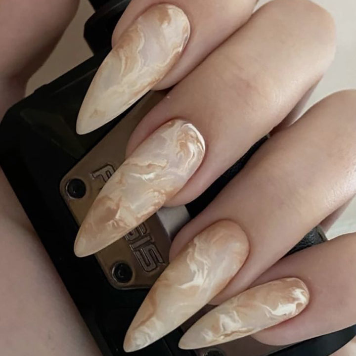 Artistic Marble-Effect Stiletto Press-On Nails Bowlift