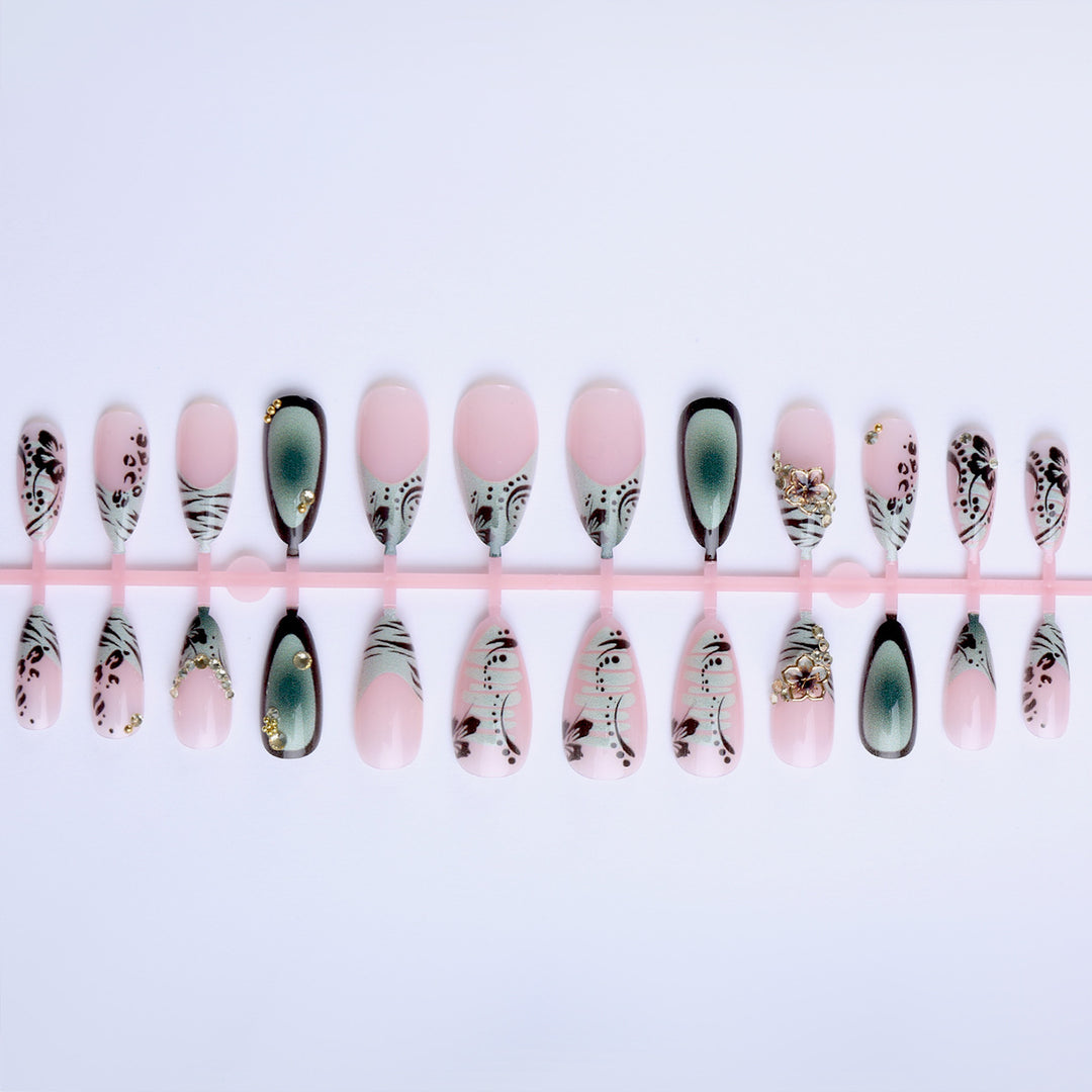 Artful Stiletto Fingernails with Floral and Geometric Decorations Bowlift