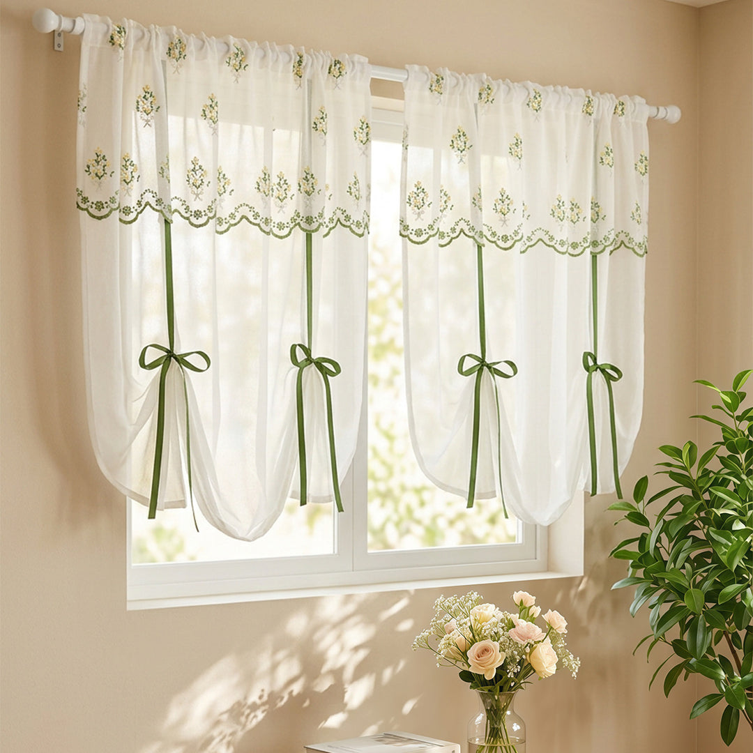 Floral Embroidered Window Valance