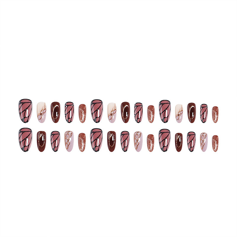Artificial nail set with elegant gold and black design Bowlift
