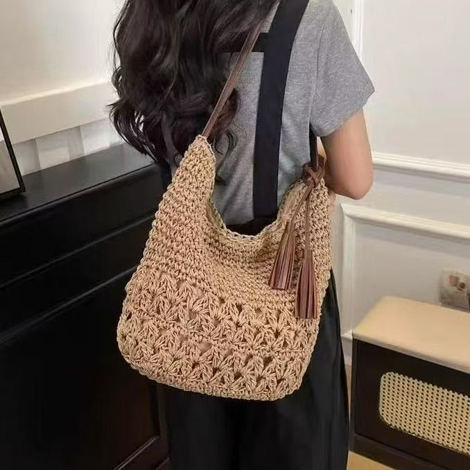 Macrame Crossbody Bag with Tassel Details Bowlift