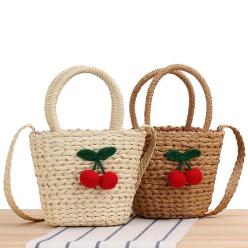Basket bag with crocheted cherry design Bowlift