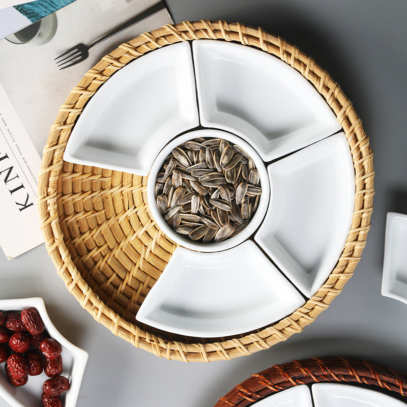 Unisex Serving Platter with Integrated Dip Bowl Set Bowlift