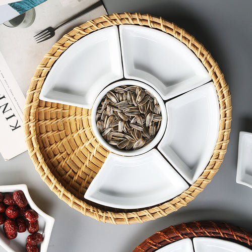 Unisex Serving Platter with Integrated Dip Bowl Set Bowlift