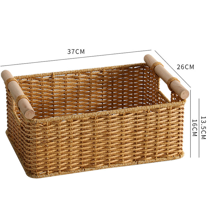 Handcrafted Woven Storage Basket with Wooden Handles Bowlift
