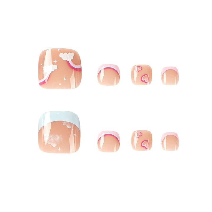 Artful toenail art with heart and cloud motifs Bowlift