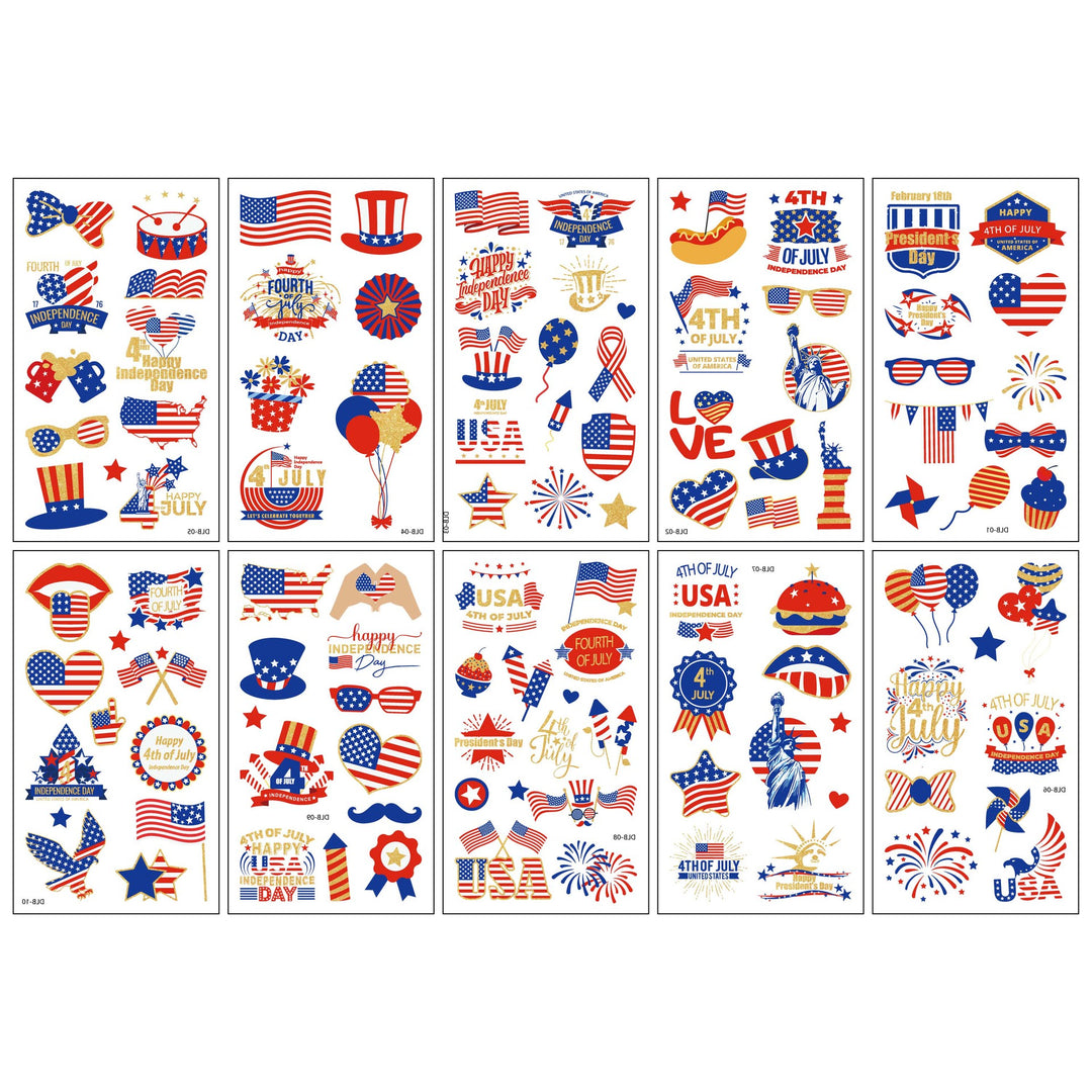 Unisex nan patriotic multiple sticker sheets with USA symbols and self-adhesive vinyl Bowlift