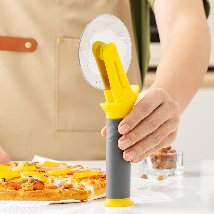 Ergonomic pizza cutter with safety mechanism Bowlift