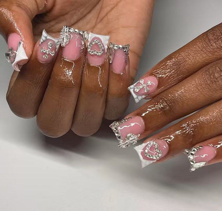 Decorative Press-On Nail Art with Rhinestone Details Bowlift