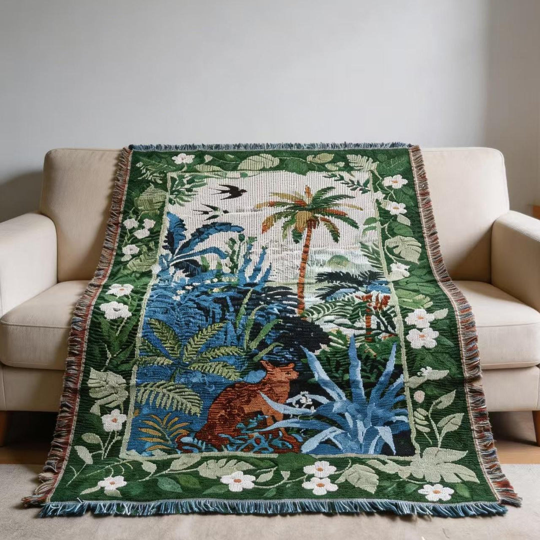 Tropical Wildlife-Themed Woven Throw Blanket