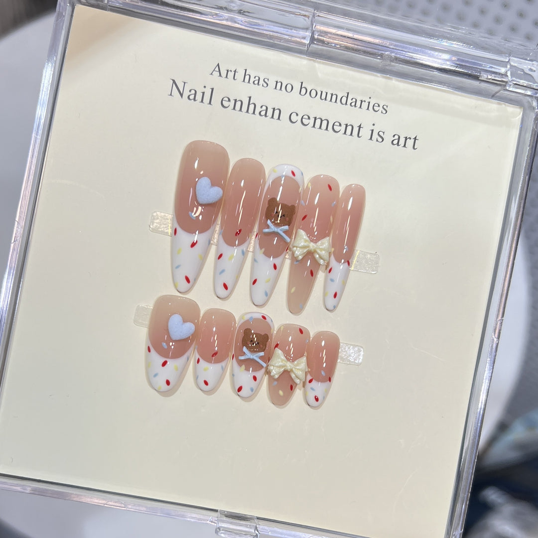 Decorative Stiletto Press-On Nail Art Set with Cute Character Accents Bowlift