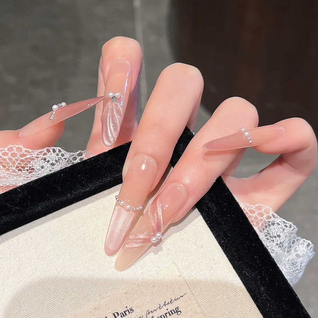 Glamorous Crystal-Studded Stiletto Press-On Nails Bowlift