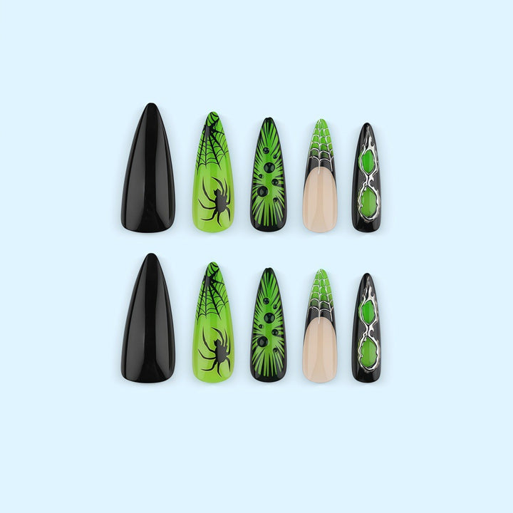 Creative artificial nails with creepy spider and web design Bowlift