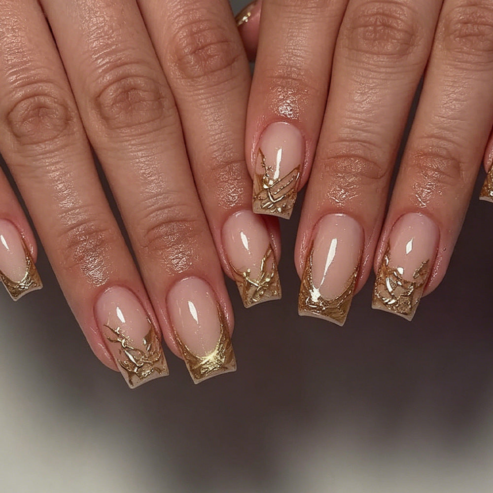 Elegant Gold Foil Acrylic Nail Art Set Bowlift