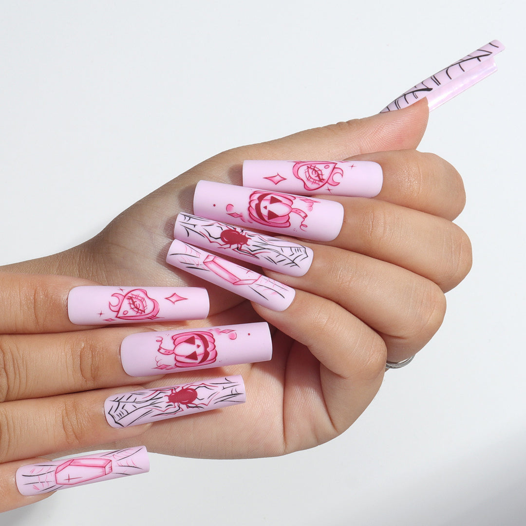 Artistic Press-On Nails with Halloween Theme Bowlift