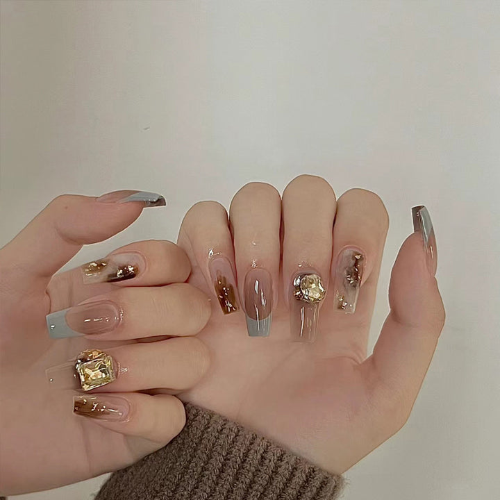 Elegant Crystal-Embellished Press-On Nail Set Bowlift