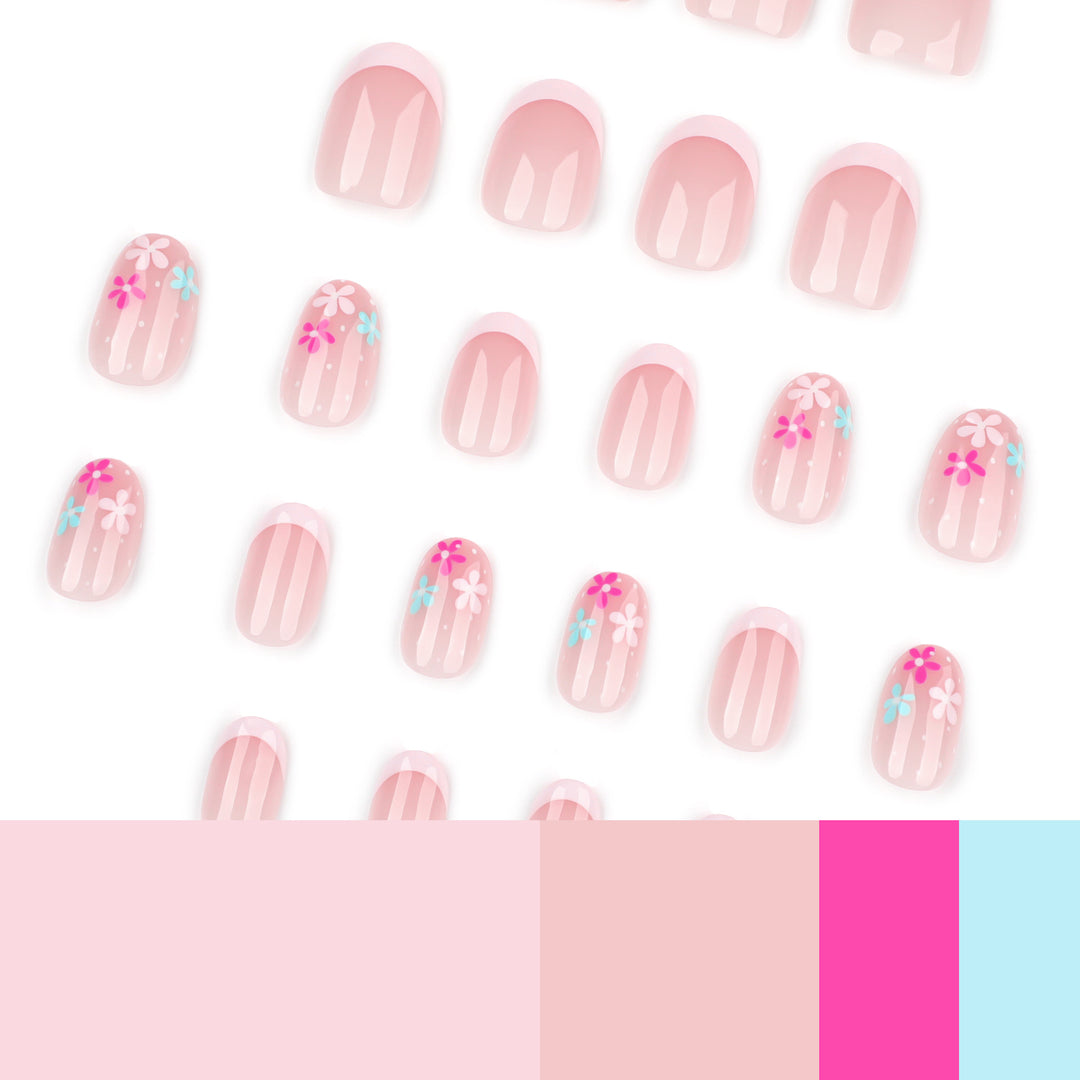 Artful nail extensions with colorful floral designs and glitter Bowlift