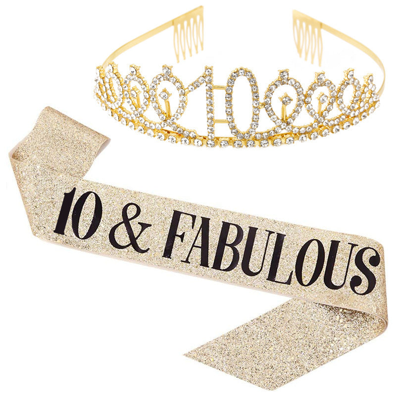 Girl Glittering Birthday Crown and Sash Set Bowlift