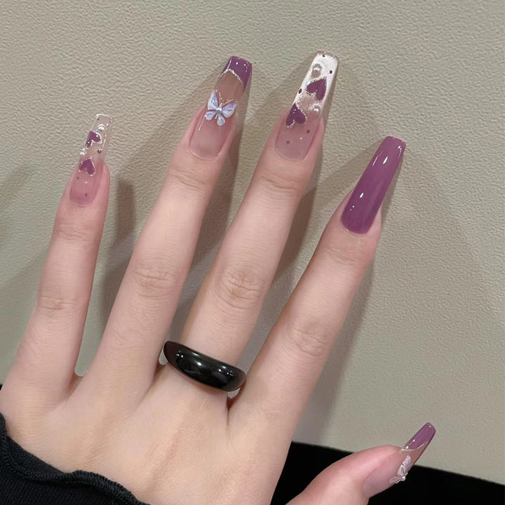 Glamorous Press-On Nail Set with Rhinestone and Glossy Finish Bowlift