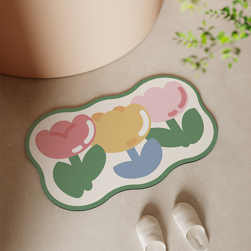 Artistic Floral Bath Mat Bowlift