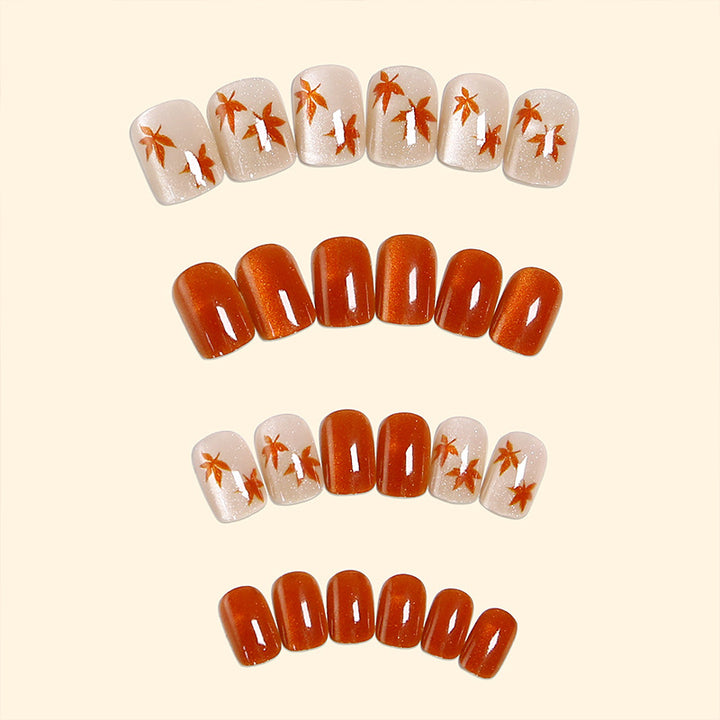 Elegant nail set with autumn leaves Bowlift