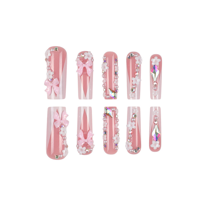 Decorative 3D Floral Design Press-On Nails Bowlift