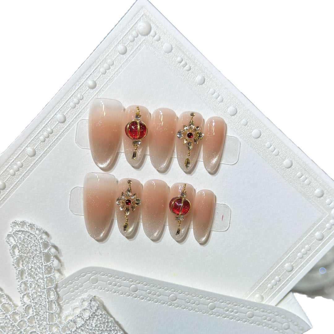 Elegant Stiletto Press-On Nail Set with Gemstone Accents Bowlift