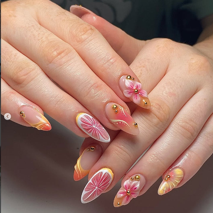 Decorative Floral Press-On Nail Set Bowlift 1788495756