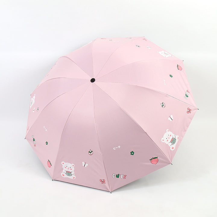 Women's Folding Umbrella with Playful Bear Design Bowlift