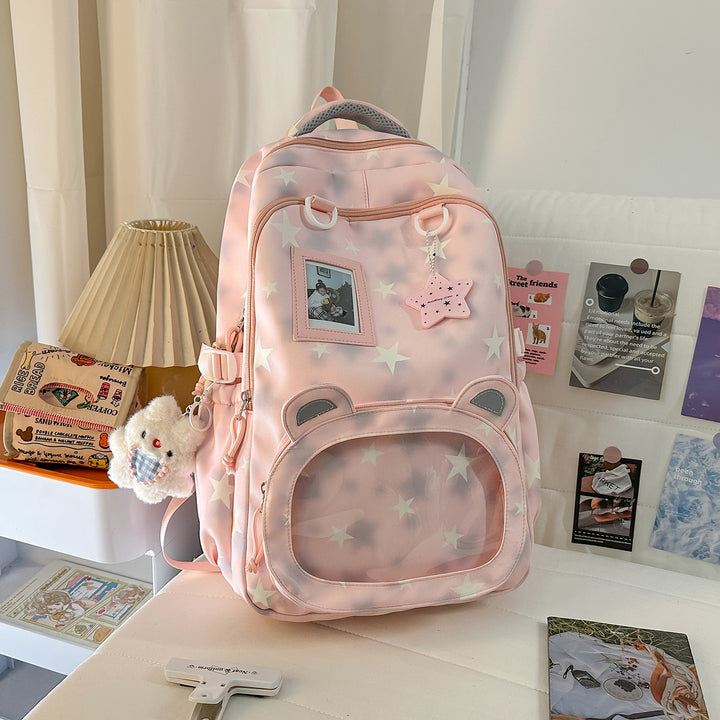 Backpack with Cute Applications and Thoughtful Storage Bowlift