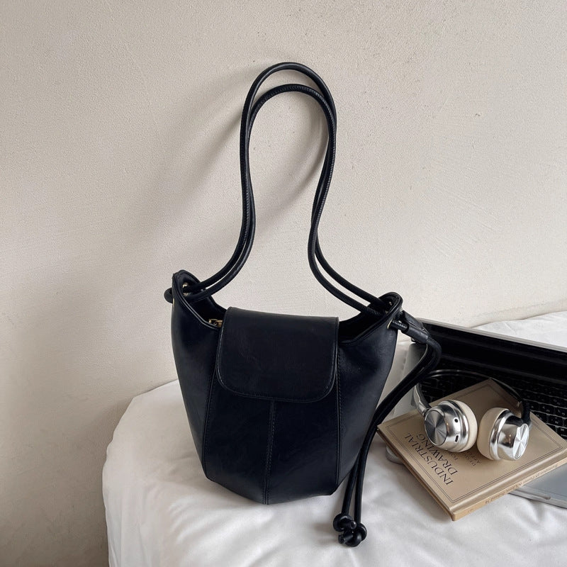 Casual Leather Bucket Bag Bowlift