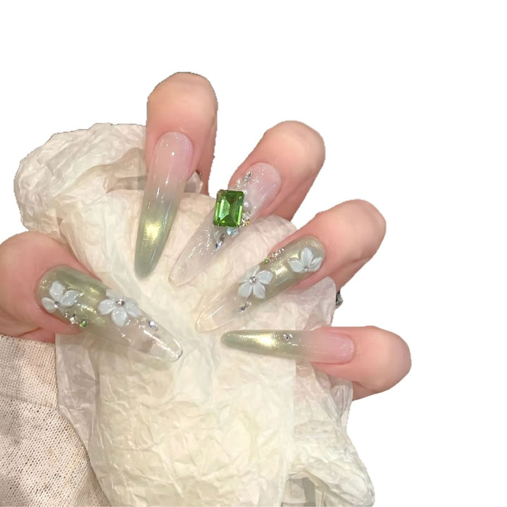 Floral Gemstone Stiletto Nail Set Bowlift