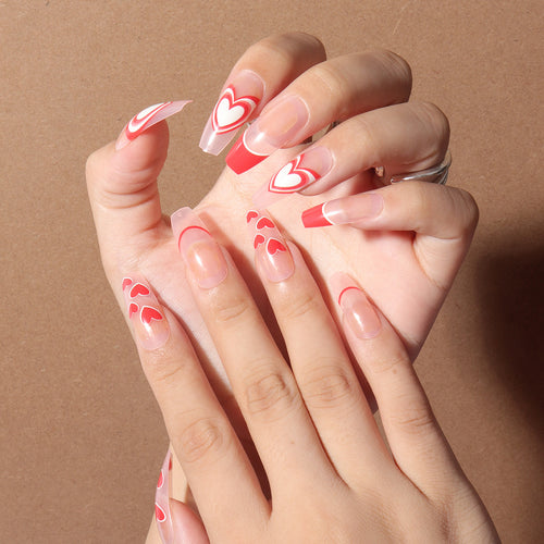 Artistic Heart-Embellished Press-On Nails Bowlift