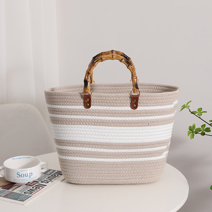 Fashionable straw bag with bamboo handles Bowlift