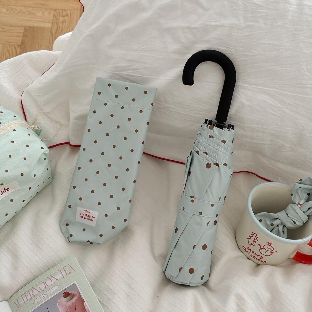 Women's Folding Umbrella with Practical Button Mechanism and Stylish Polka Dot Design Bowlift