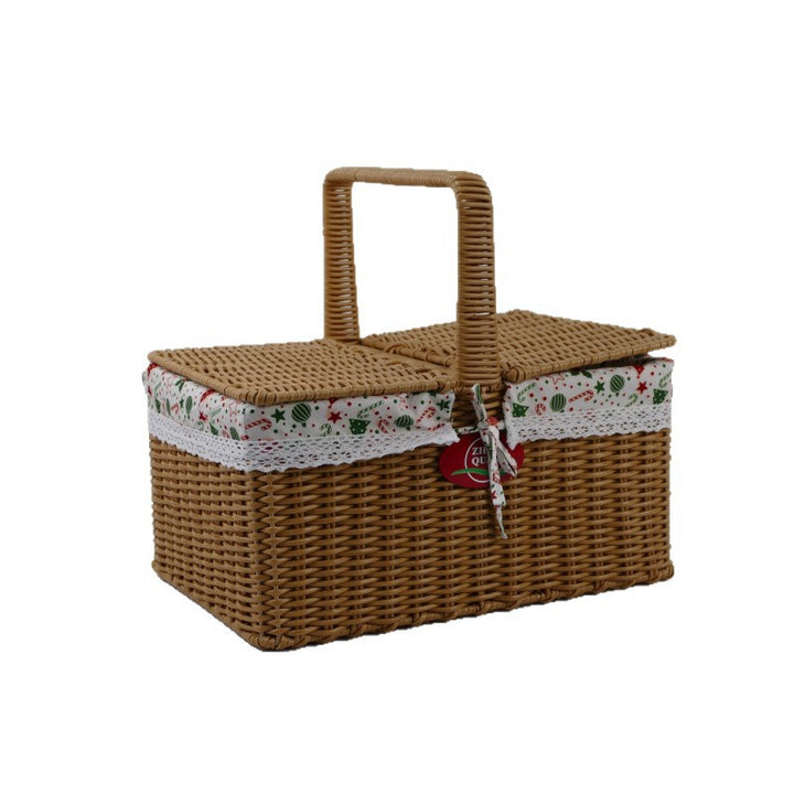 Ladies picnic basket with double compartment and decorative fabric trim Bowlift