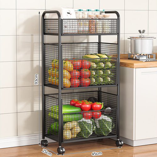 Rolling Kitchen Storage Organizer with Adjustable Mesh Baskets Bowlift