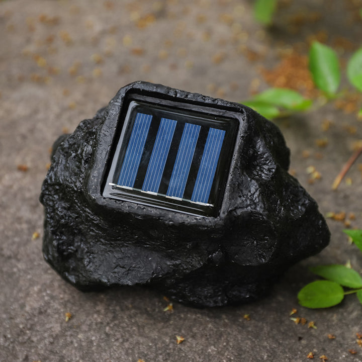 Solar-Powered LED Faux-Rock Garden Spotlight With Integrated Solar Panel And Weatherproof Textured Resin Housing Bowlift