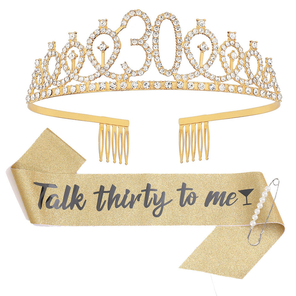 Women Crystal-Embellished Birthday Crown with Personalized Sash Bowlift