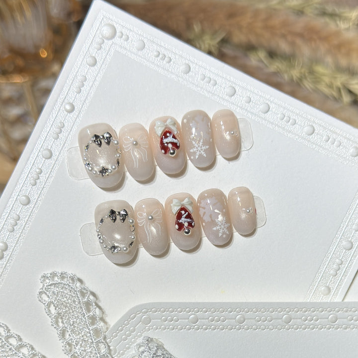 Artistic Winter-Themed Press-On Nail Set Bowlift