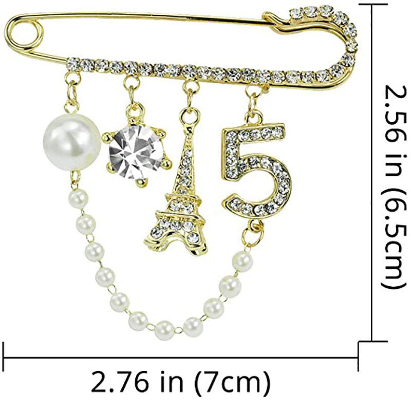 Elegant Brooch with Pearls and Rhinestones Bowlift