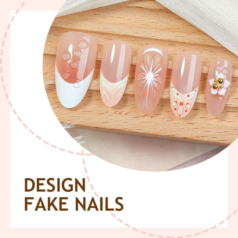Artificial nail set with creative flower and pearl design Bowlift