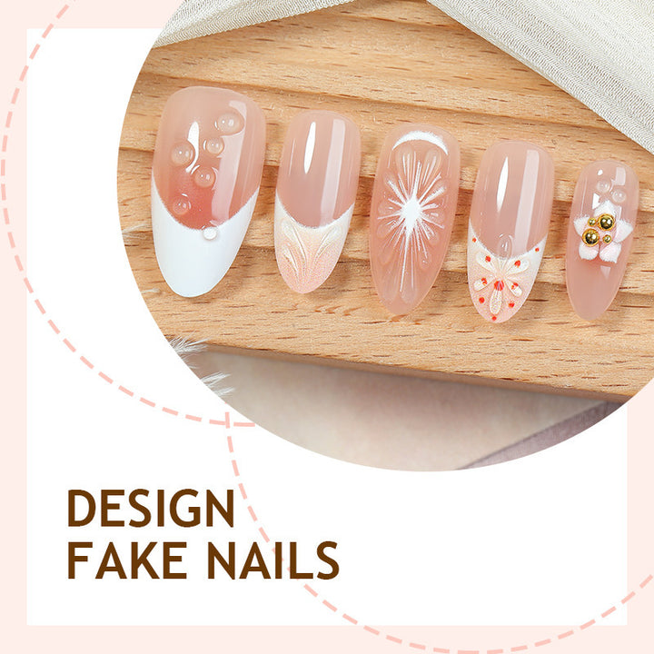 Artificial nail set with creative flower and pearl design Bowlift